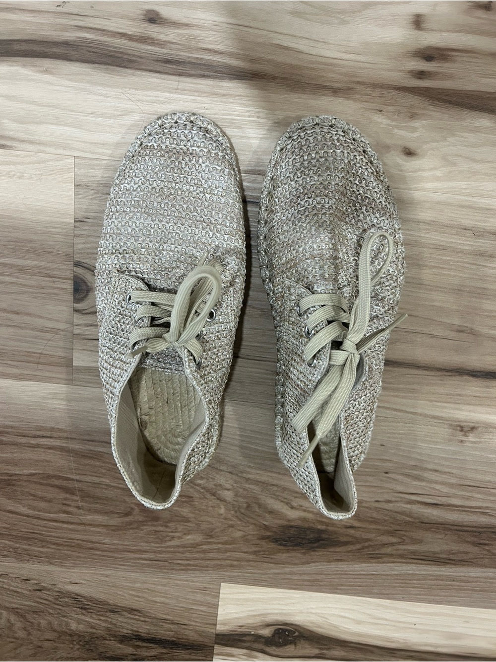 Woven Lace-Up Espadrille Sneakers in Beige